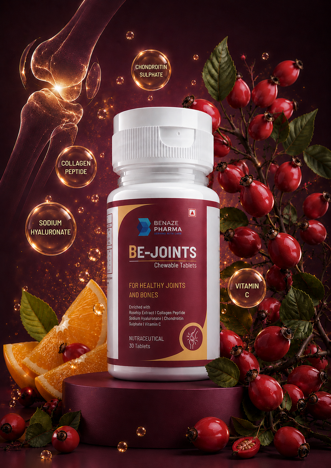 BENAZE PHARMA BE-JOINTS Chewable Tablets for Joint & Bone Health | 30 Tablets