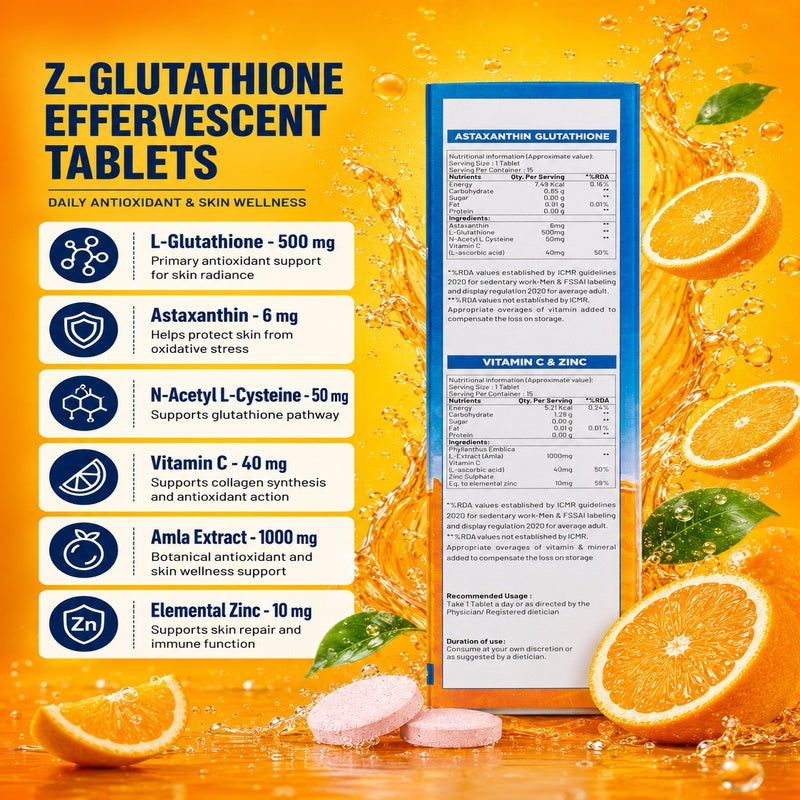 BENAZE PHARMA Z-Glutathione Effervescent Tablets (Pack of 1)