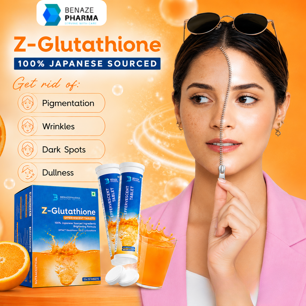 BENAZE PHARMA Z-Glutathione Effervescent Tablets (Pack of 1)